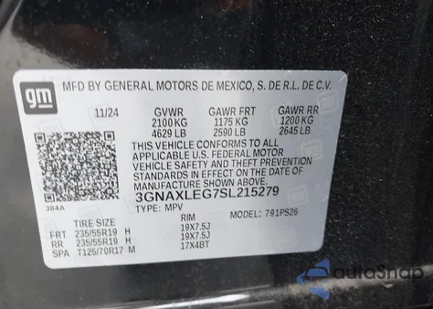 2025 Chevrolet Equinox Fwd Rs from USA, damaged, VIN 3GNAXLEG7SL215279